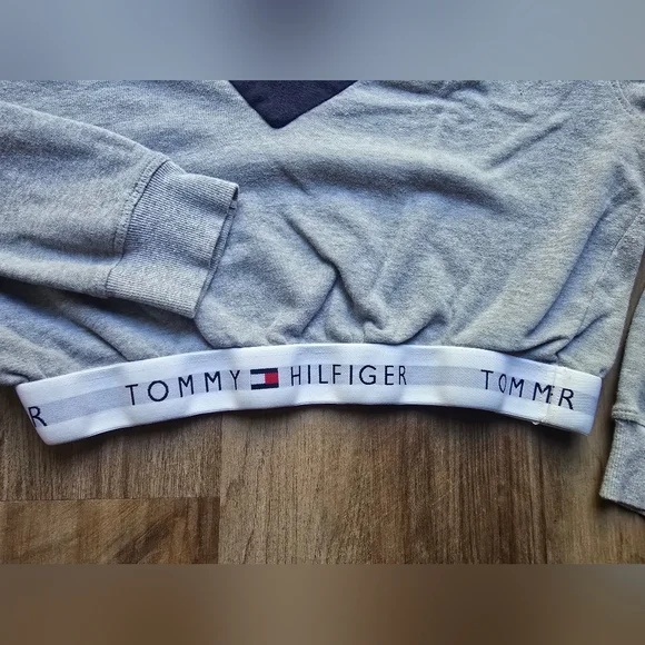 Tommy Hilfiger V-Neck Sweater in Gray with Red and Black Trim - Picture 2 of 6